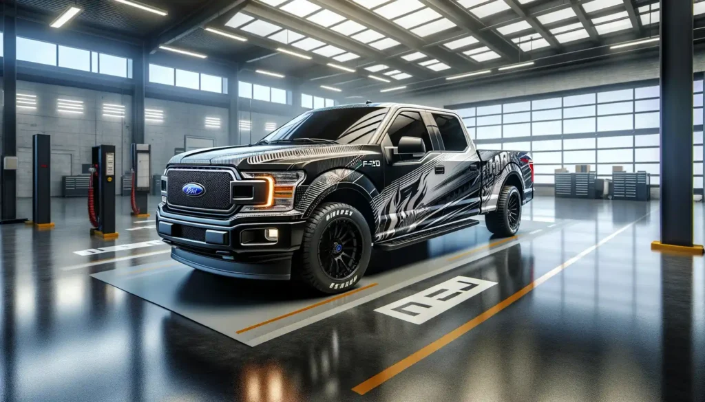 Ford F-150 with a bold custom graphic vinyl wrap in a modern setting - Vinyl Wrap Pro