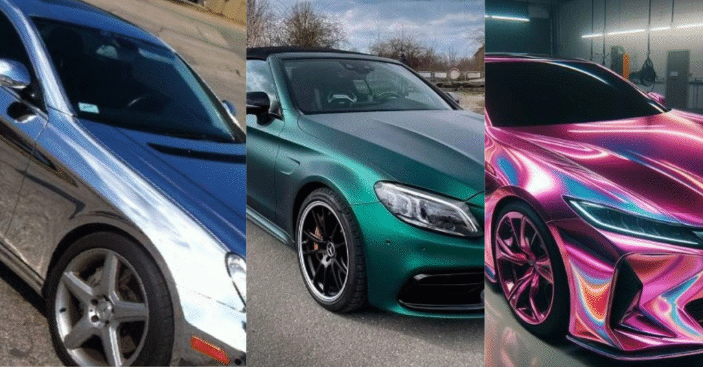 Chrome Wrap Lifespan vs Gloss & Matte - example on a car, close-up finish detail