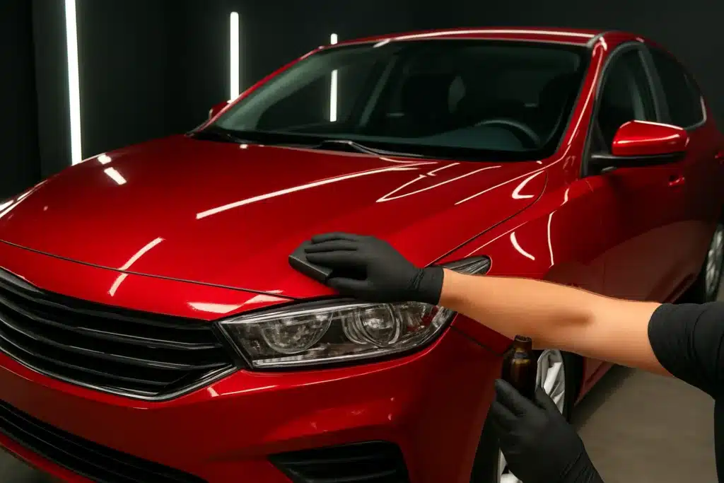 Can You Wax a Vinyl Wrapped Car? - example on a car, close-up finish detail