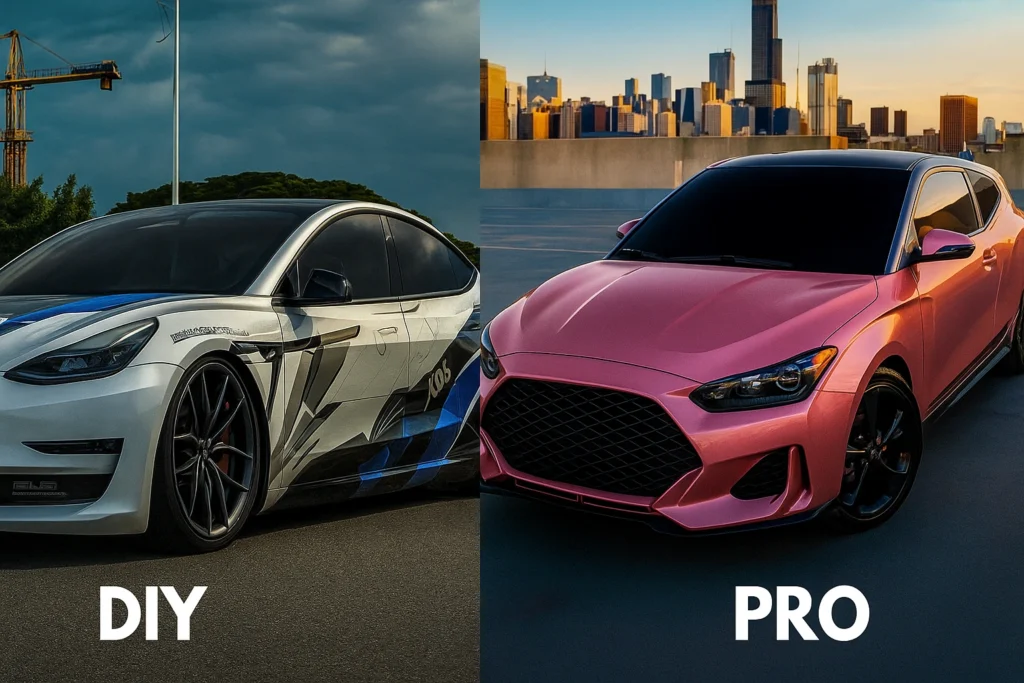 DIY vs Professional Car Wrap Installation (USA Guide) - example on a car, close-up finish detail