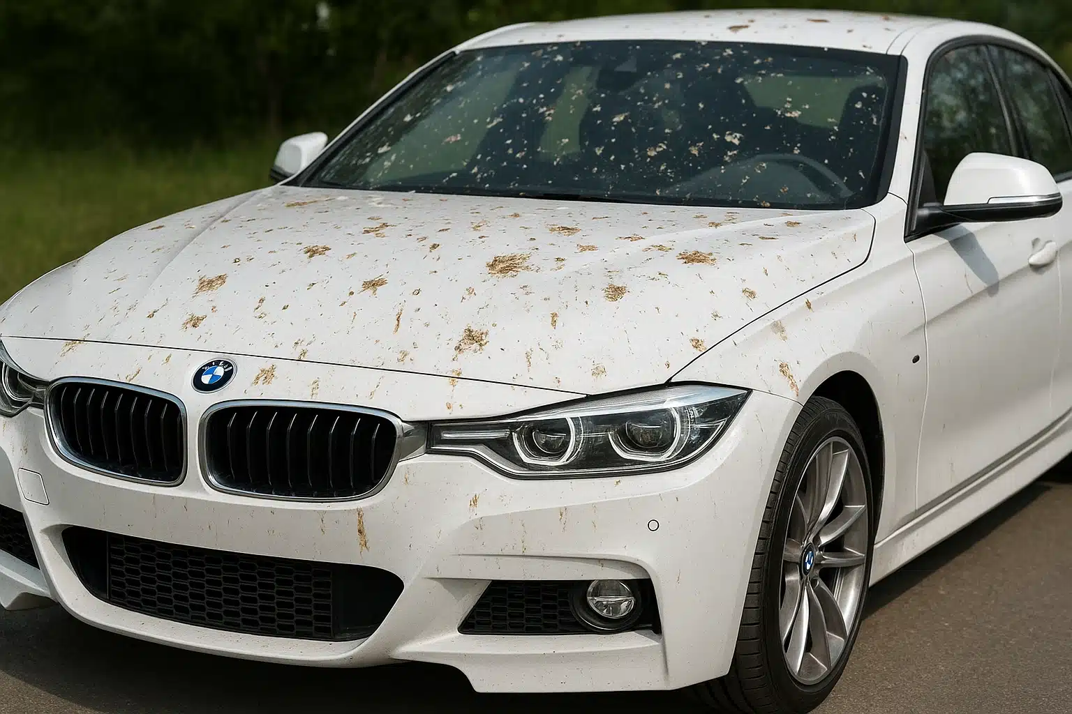 How to Remove Bird Droppings & Tree Sap from Wraps - example on a car, close-up finish detail