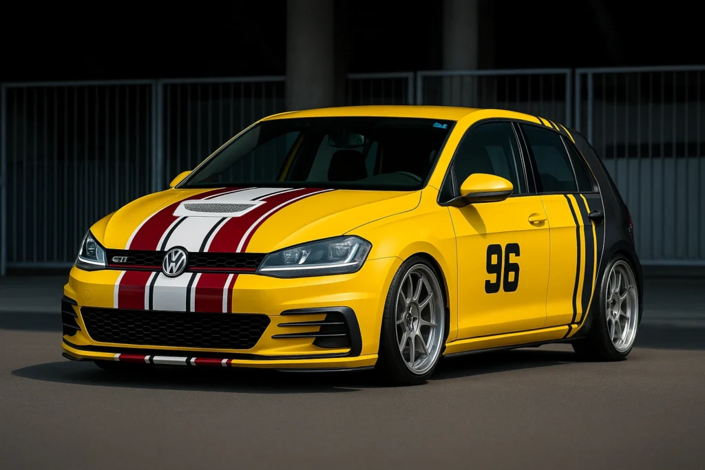 Racing Stripes & Graphics: Wrap or Paint? - example on a car, close-up finish detail