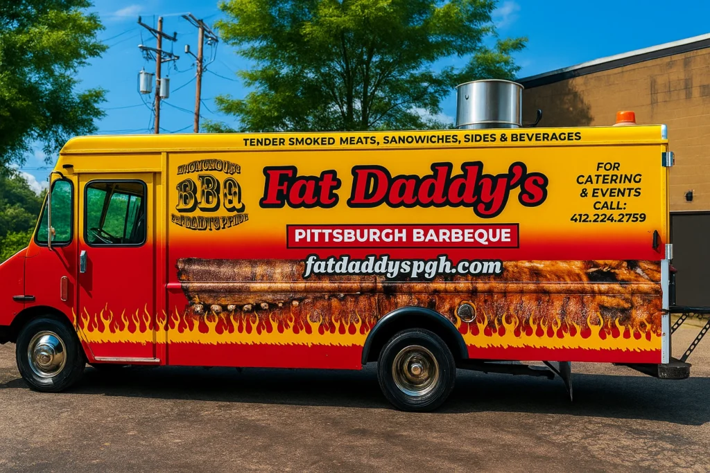 Food Truck Wrap Cost & Design Tips - example on a car, close-up finish detail