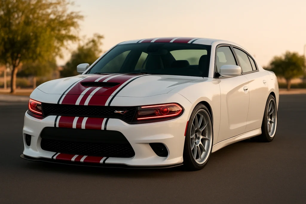 Dual-tone vinyl wrap racing stripes with glossy finish
