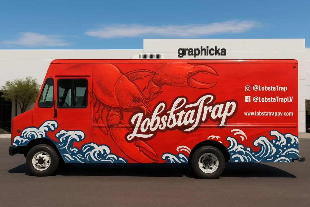 Food Truck Wrap Cost & Design Tips - installation in progress at VinylWrapRo workshop