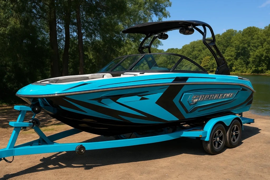 Boat & Marine Vinyl Wraps (Saltwater Care) - installation in progress at VinylWrapRo workshop
