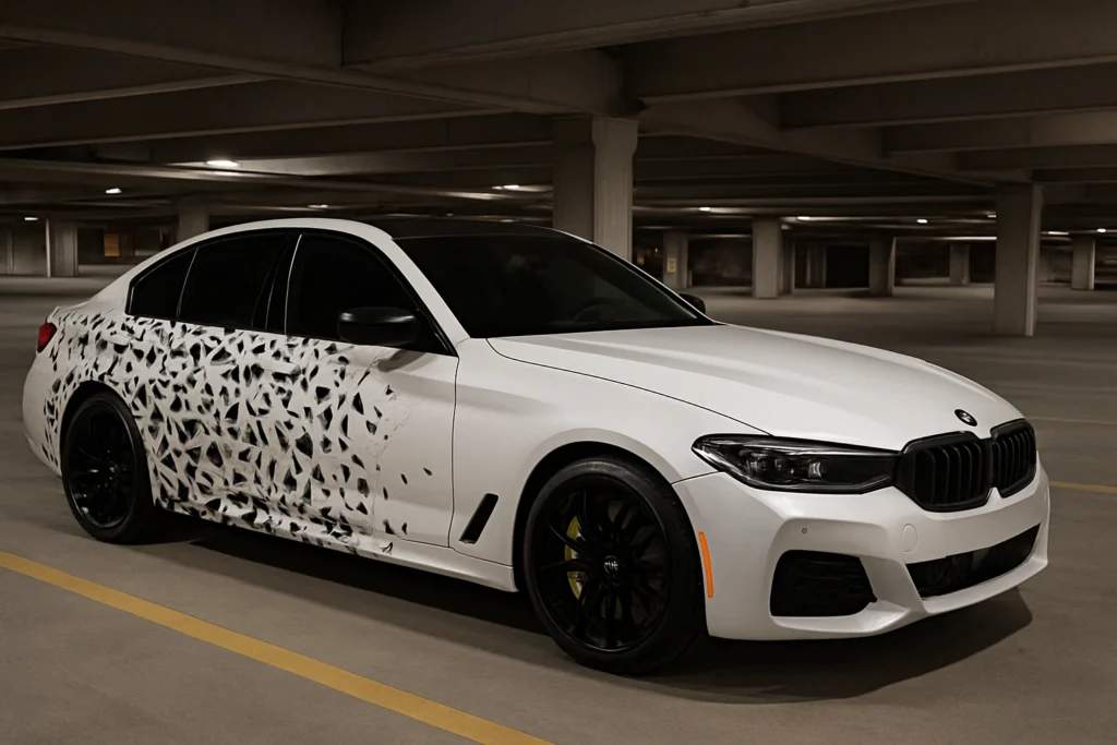 Textured vinyl wrap finishes including matte metallic and carbon fiber styles