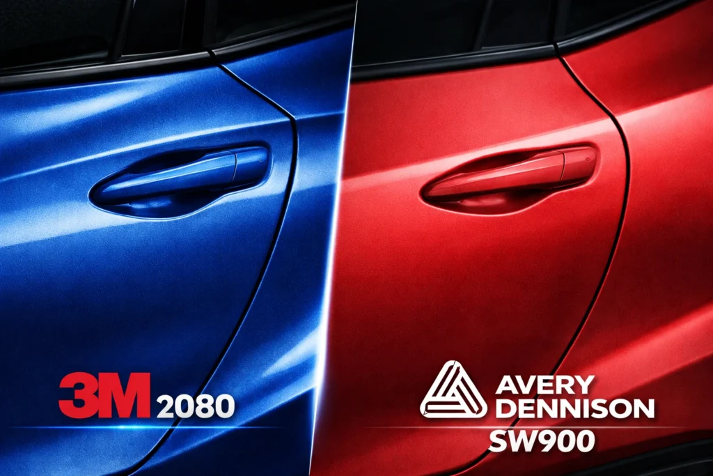 Close-up of 3M 2080 and Avery SW900 wrapped panels