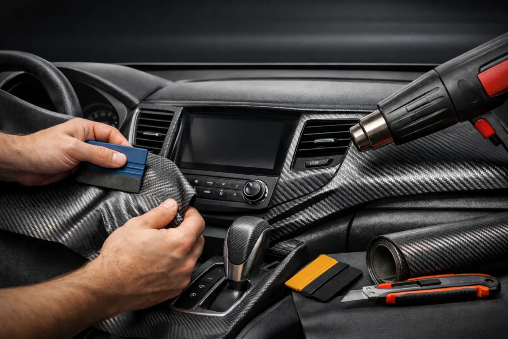 Wrapped car interior trim dashboard