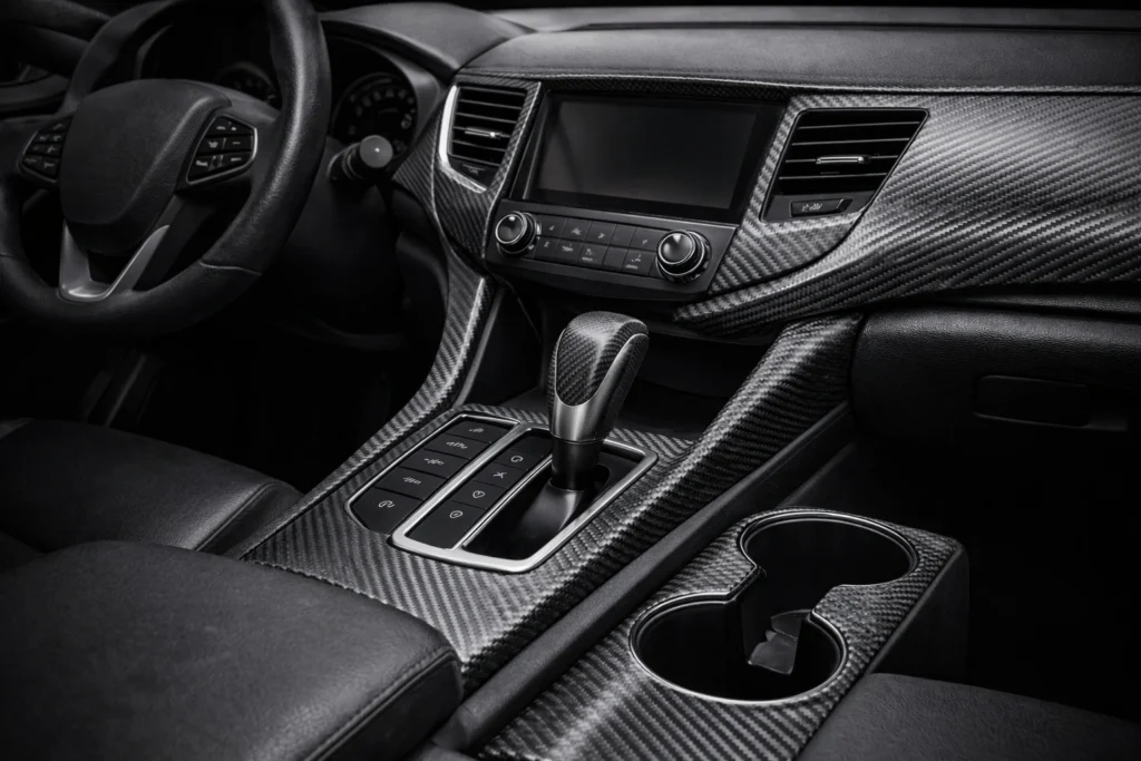 Vinyl wrap applied on center console