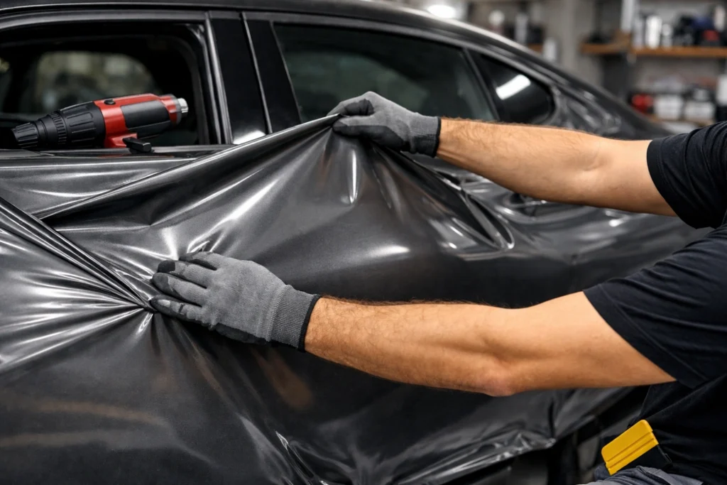 DIY installer repositioning vinyl film