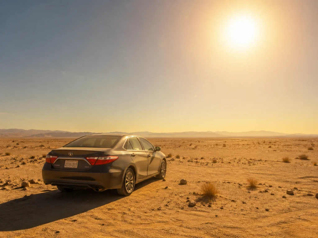 car parked in hot desert sun