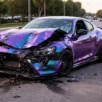 damaged vinyl wrapped car accident