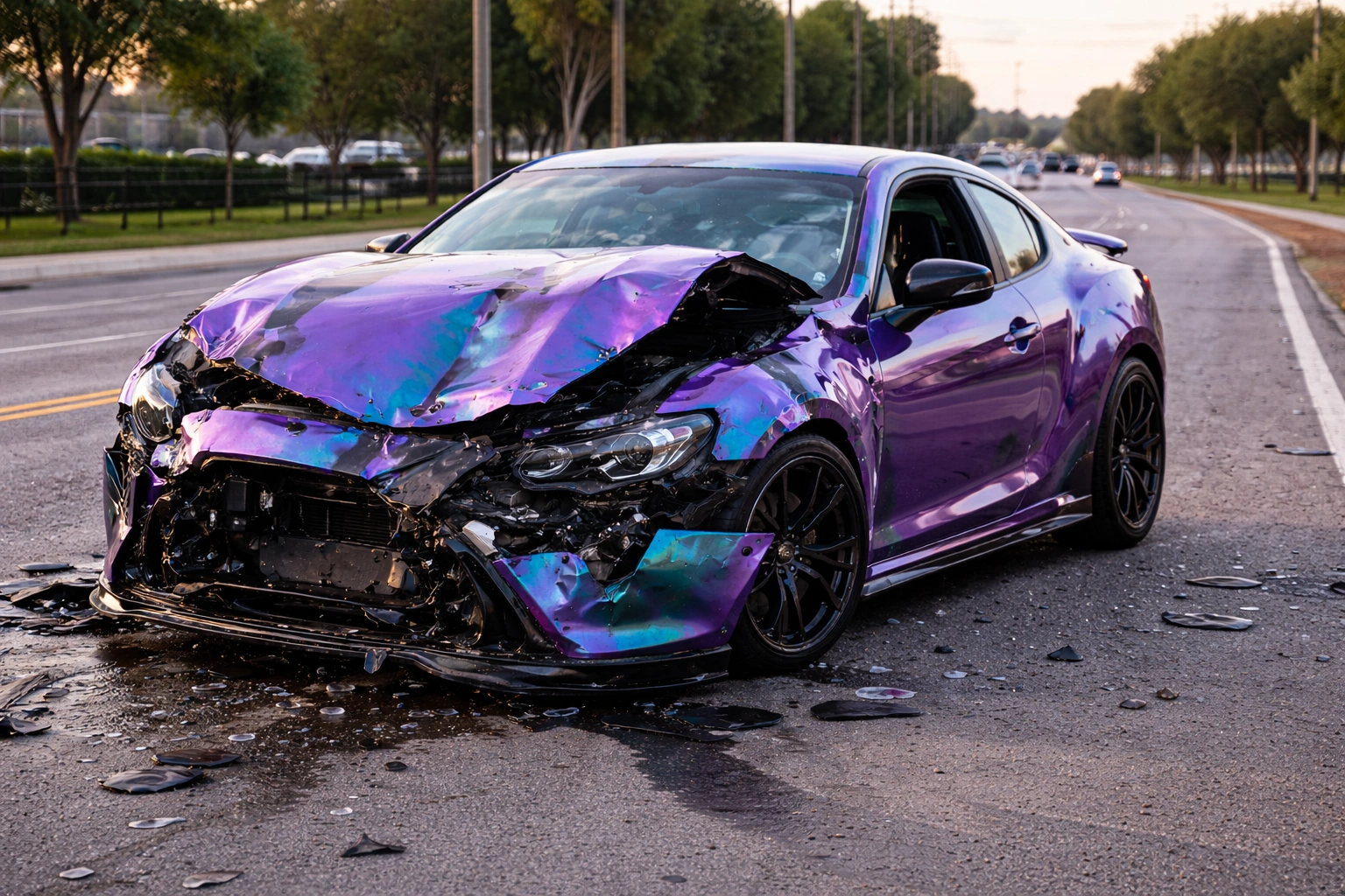 damaged vinyl wrapped car accident