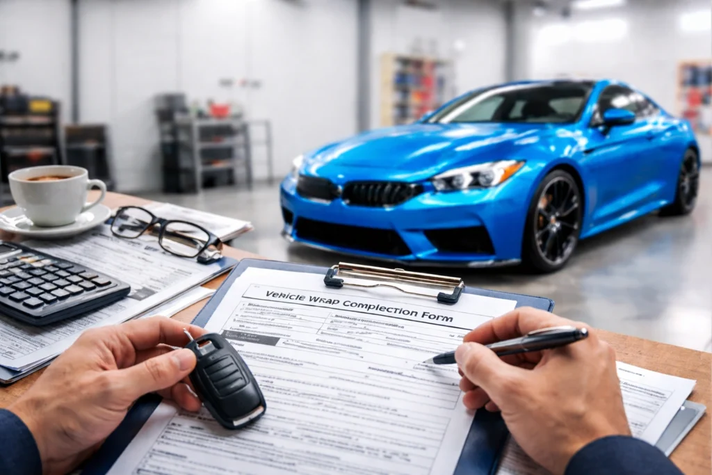 paperwork after car color wrap