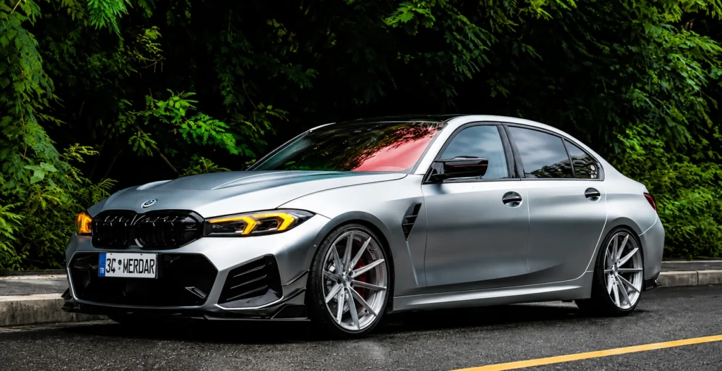 satin silver vinyl wrap vehicle