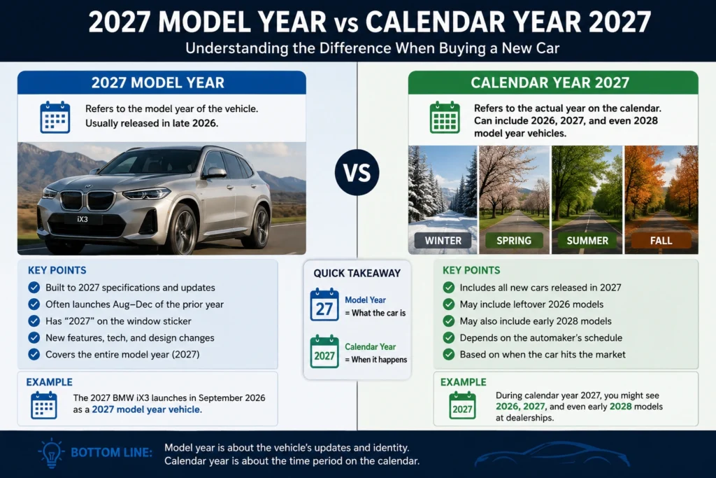 Difference between a 2027 model year car and a calendar 2027 launch