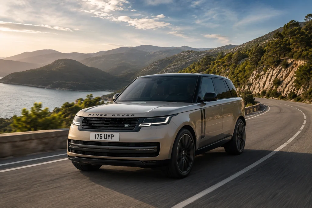 Range Rover luxury SUV driving on a scenic road